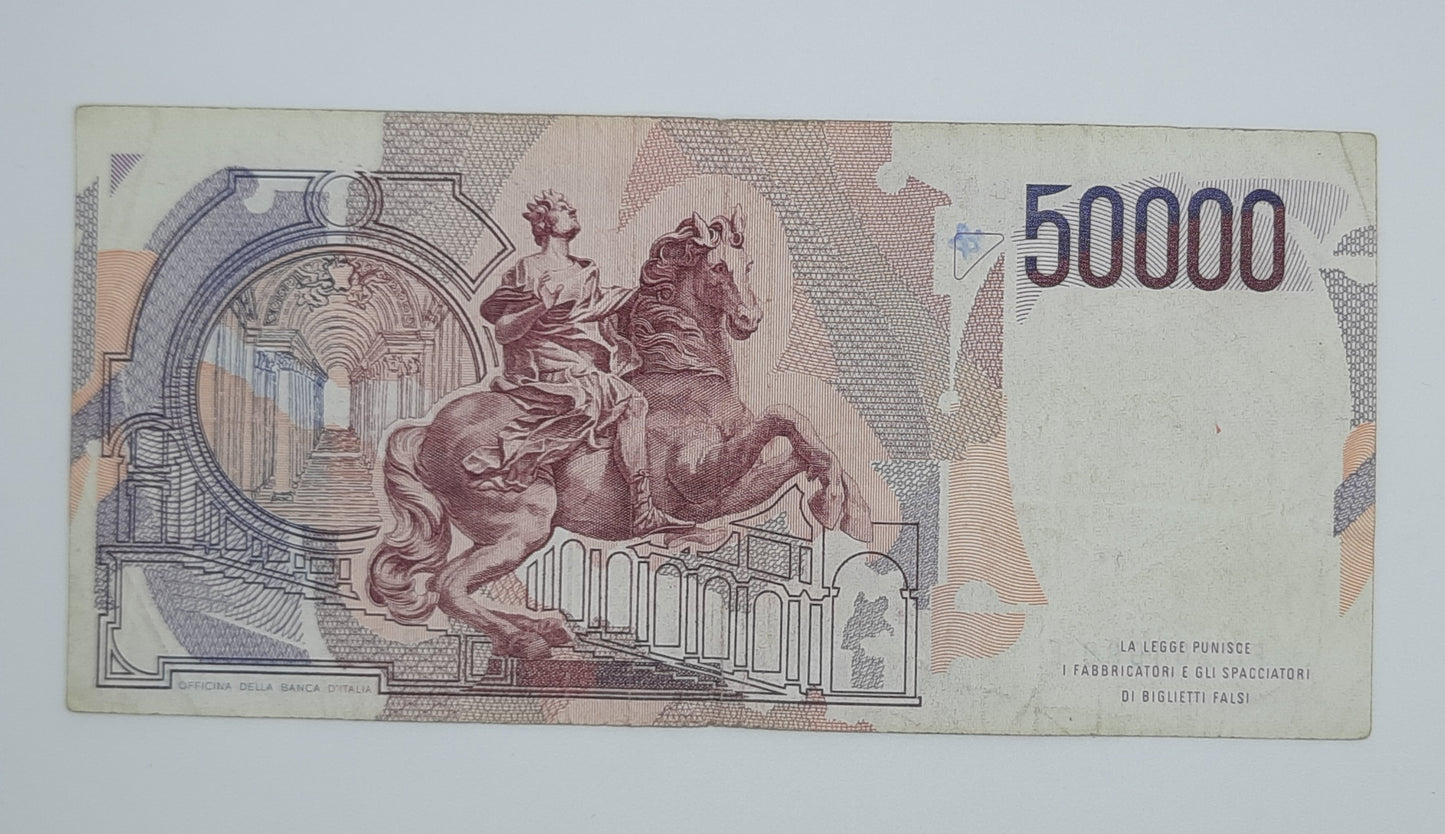 1984 Banca D'Italia, Italy - 50000 Italian Lire ITL Banknote P-113 Serial No. FC 264999 E