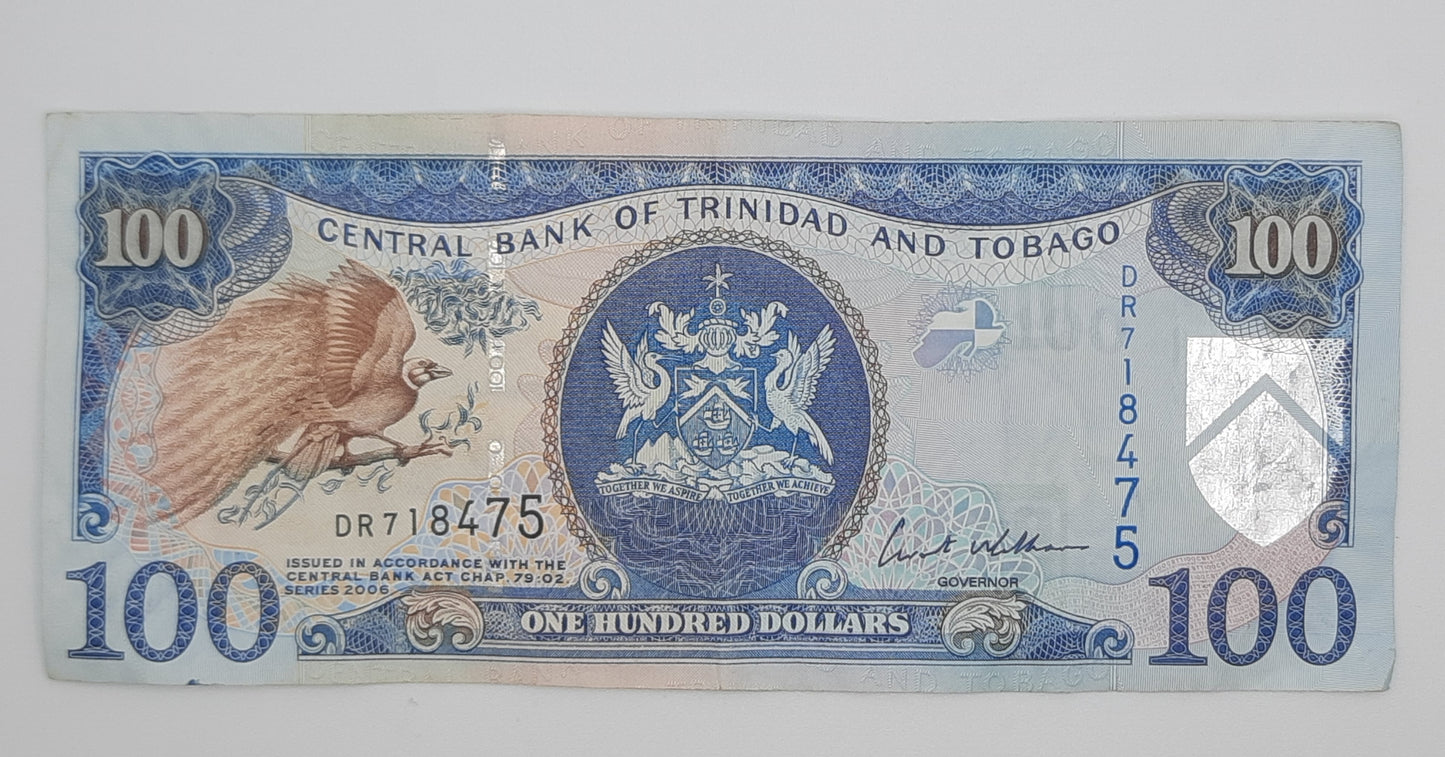 2006 Trinidad and Tobago - 100 Dollars Banknote Serial No. DR 718475 P-51a