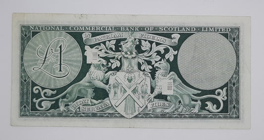 1967 The National Commercial Bank of Scotland UK - £1 (One) Scottish Pound Banknote Serial No. 2K 621481 P-271