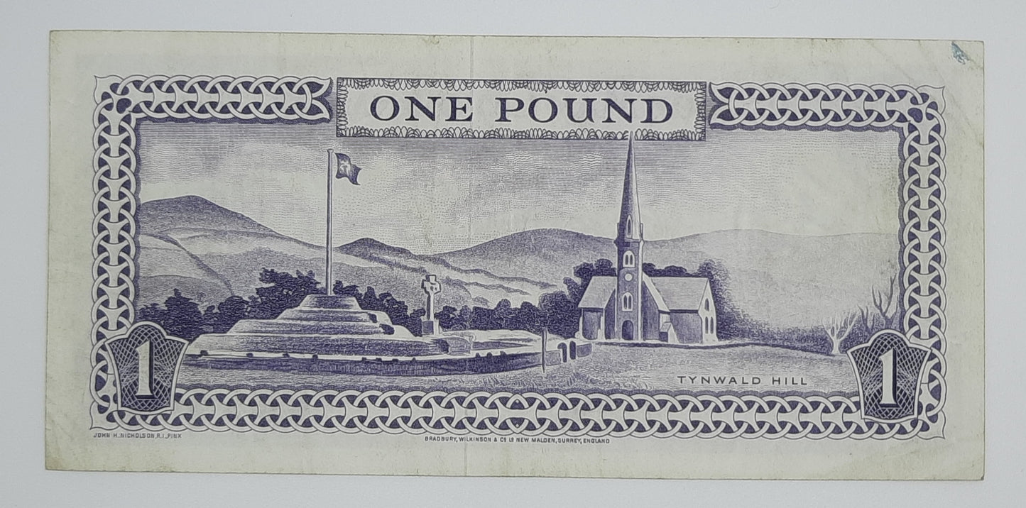 1961 Isle of Man Government - 1 (One) Pound Manx Banknote Serial No. 204142 P-25a
