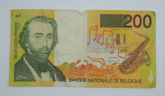 1995 Belgium, Banque Nationale Belgique - 200 Belgian Francs Banknote Serial No. 33202242792 P-148a