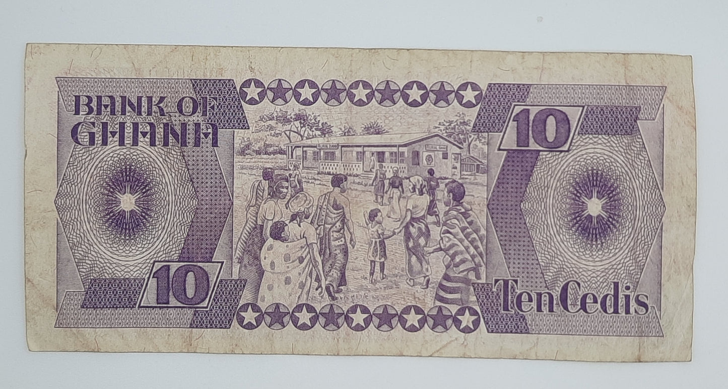 1984 Bank of Ghana - 10 Ghanaian Cedis Banknote P-23a Serial No. B1 4636370