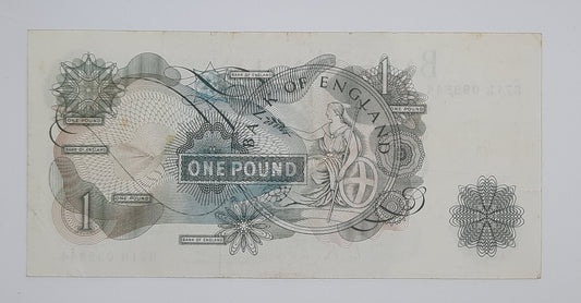 1960 Bank of ENGLAND, UK - £1 (One) British Pound Banknote Serial No. B71N 099844 P-374b