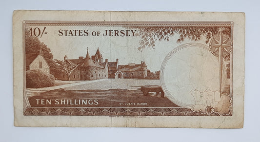 1963 States of Jersey, Channel Islands - 10 (Ten) Jersey Shillings Banknote Serial No. B 942019 P-7a