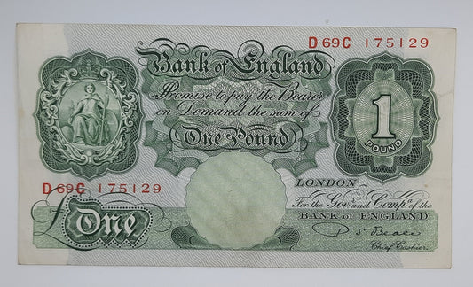 1950 Bank of ENGLAND, UK - £1 (One) British Pound Banknote Serial No. D69C 175129 B369a