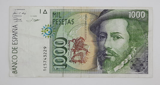 1992 Spain, Banco De Espana - 1000 Spanish Pesetas Banknote ESP Serial No 1C 5743229 P-163