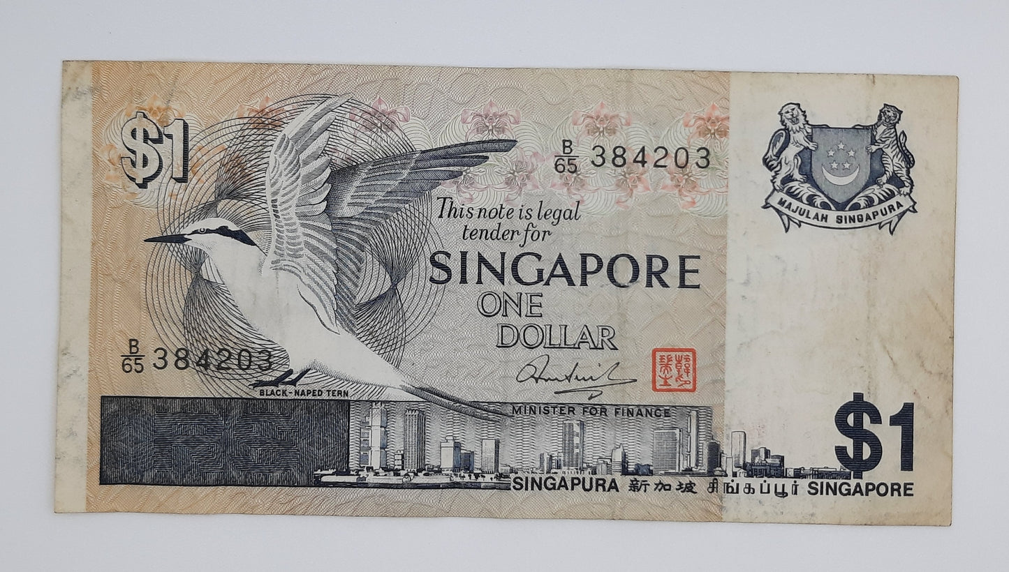 1997 Singapura / Singapore - 1 (One) Singapore Dollar SGD Banknote Serial No. B65 384203 P-9a