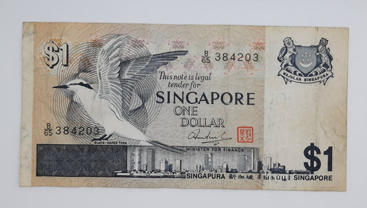 1997 Singapura / Singapore - 1 (One) Singapore Dollar SGD Banknote Serial No. B65 384203 P-9a