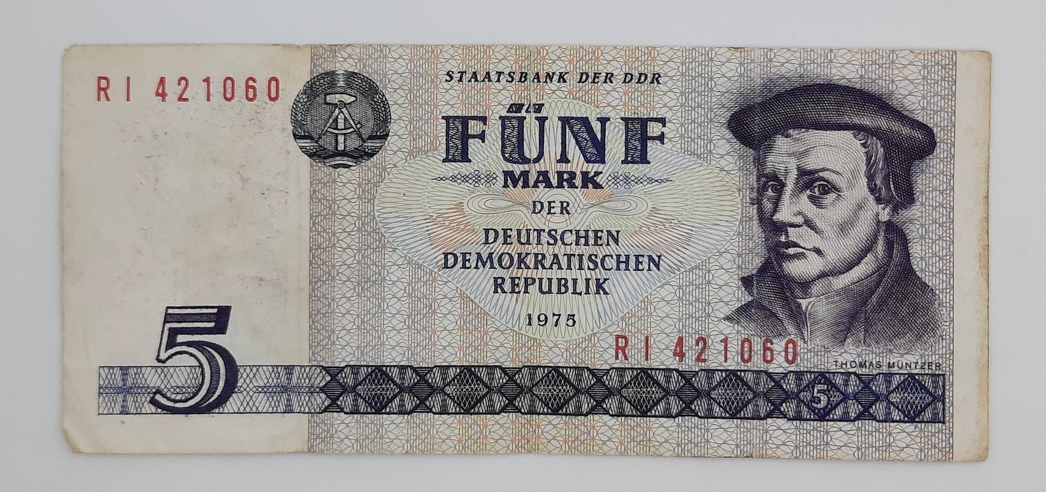 1975 East Germany GDR, Deutsche Notenbank der DDR - 5 Ostmark German M ...