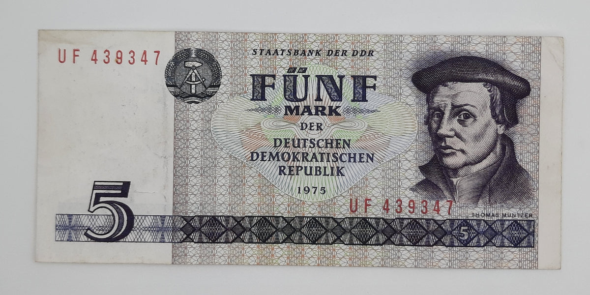 Ddr Note Color 1975 East Germany GDR, Deutsche Notenbank der DDR - 5 Ostmark German M ...