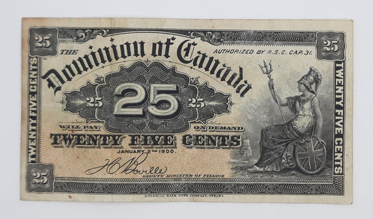 1900 Dominion of Canada - 25 Canadian Cents Banknote P-9b