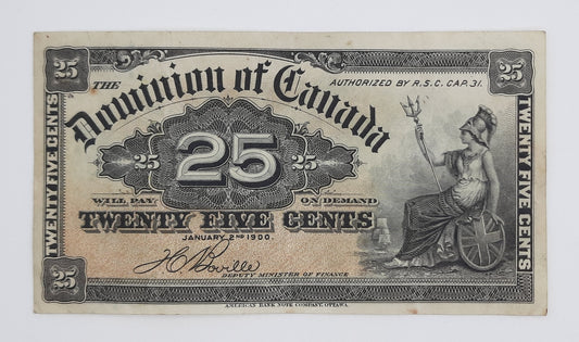 1900 Dominion of Canada - 25 Canadian Cents Banknote P-9b