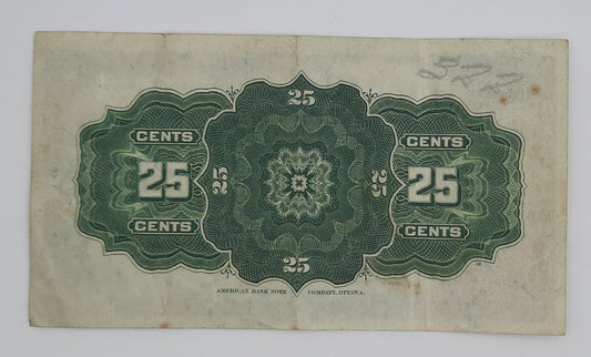 1900 Dominion of Canada - 25 Canadian Cents Banknote P-9b