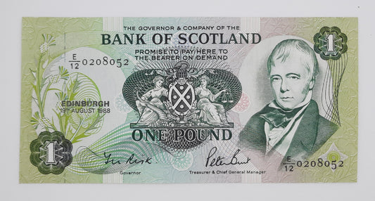 1988 The Bank of Scotland UK - £1 (One) Scottish Pound Banknote Serial No. E12 0208052