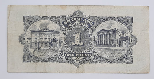 1965 The Royal Bank of Scotland UK - £1 (One) Scottish Pound Banknote P-325 Serial No. CH 253854
