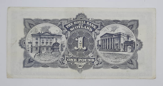1967 The Royal Bank of Scotland UK - £1 (One) Scottish Pound Banknote P-325 Serial No. CR 940995