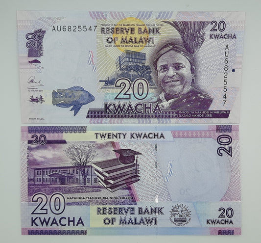 2015 Reserve Bank of Malawi - 20 Malawian Kwacha Banknote Wor P-63c