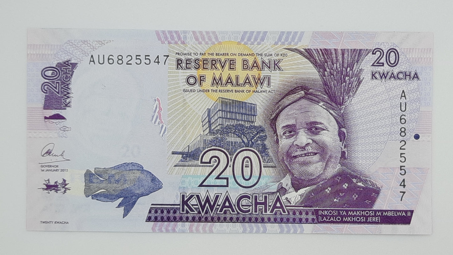 2015 Reserve Bank of Malawi - 20 Malawian Kwacha Banknote Wor P-63b