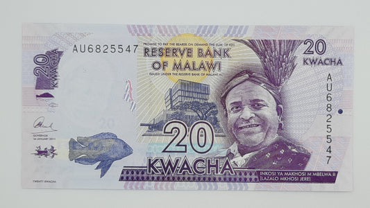 2015 Reserve Bank of Malawi - 20 Malawian Kwacha Banknote Wor P-63c