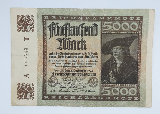 1922 Germany Weimarer Republic - 5000 German Mark Banknote Wor P-81a