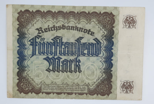 1922 Germany Weimarer Republic - 5000 German Mark Banknote Wor P-81a