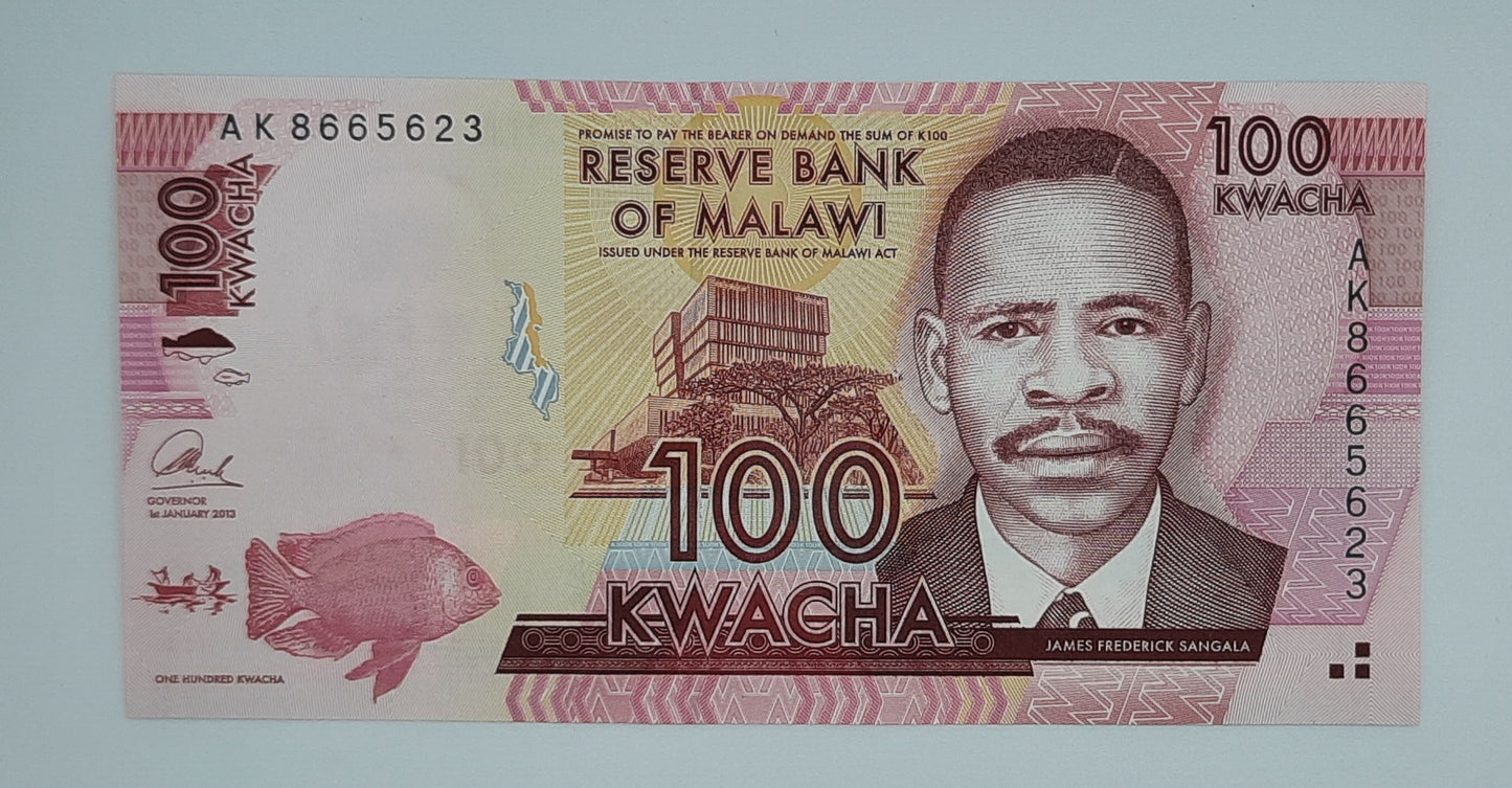2013 Reserve Bank of Malawi - 100 Malawian Kwacha Banknote Wor P-65