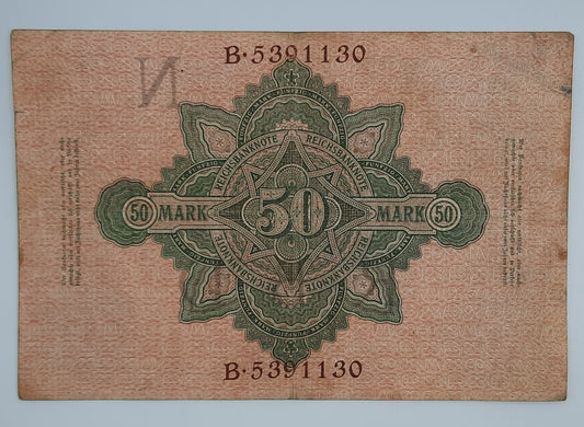 1910 Germany, German 2nd Empire (Kaiserreich) - 50 German Mark Banknote P-42