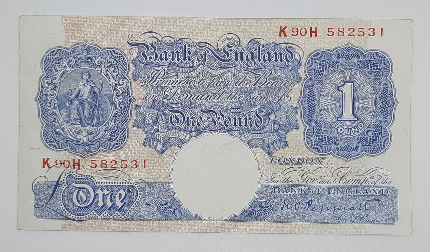 1940 Bank of England, UK - £1 (One) British Pound Banknote P-367 Serial No. K90H 582531