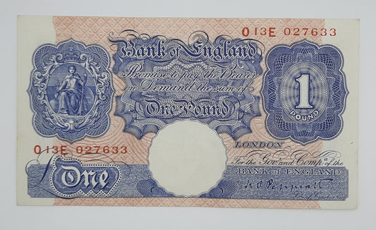 1940 Bank of England, UK - £1 (One) British Pound Banknote P-367 Serial No. O13E 027633