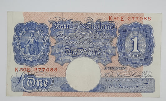 1940 Bank of England, UK - £1 (One) British Pound Banknote P-367 Serial No. K50E 277088