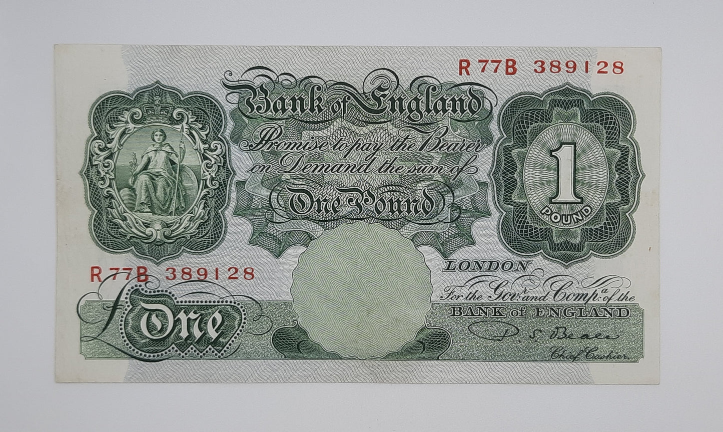 1950 Bank of ENGLAND, UK - £1 (One) British Pound Banknote Serial No. R77B 389128 B369a