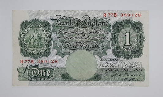 1950 Bank of ENGLAND, UK - £1 (One) British Pound Banknote Serial No. R77B 389128 B369a