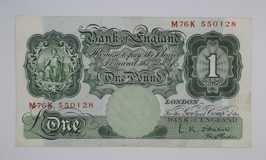 1955 Bank of ENGLAND, UK - £1 (One) British Pound Banknote Serial No. M76K 550128 B369b