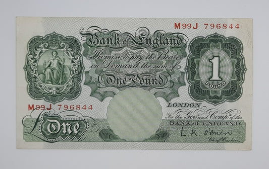 1955 Bank of ENGLAND, UK - £1 (One) British Pound Banknote Serial No. M99J 796844 B369b