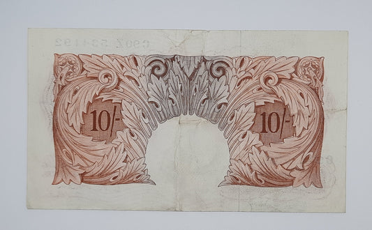 1955 Bank of ENGLAND, UK - 10 /- (Ten) British Shillings Banknote Serial No. C90Z 534192 B-271
