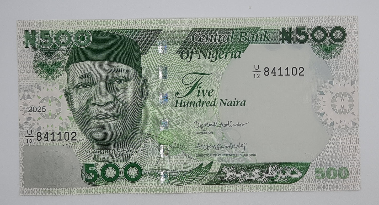 2025 Central Bank of Nigeria - 500 Nigerian Naira Banknote P-48 Dr. Nnamdi Azikiwe