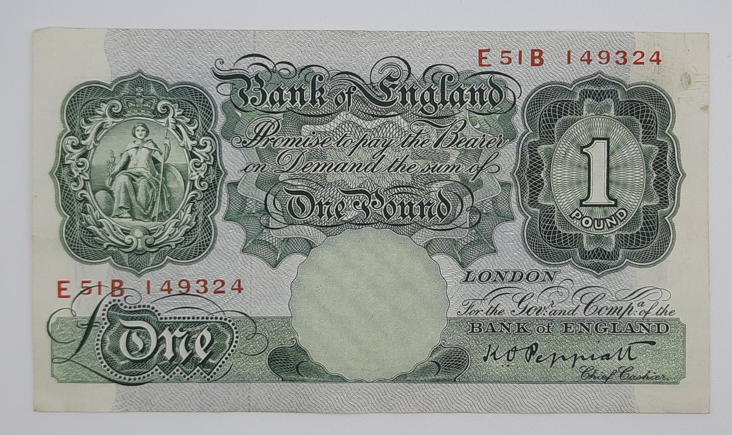 1948 Bank of ENGLAND, UK - £1 (One) British Pound Banknote Serial No. E51B 149324 P-369a