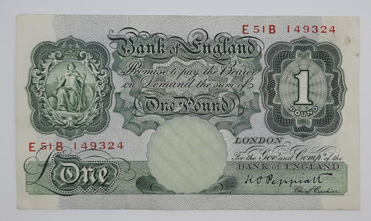 1948 Bank of ENGLAND, UK - £1 (One) British Pound Banknote Serial No. E51B 149324 P-369a