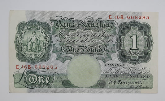 1948 Bank of ENGLAND, UK - £1 (One) British Pound Banknote Serial No. E16B 668285 P-369a