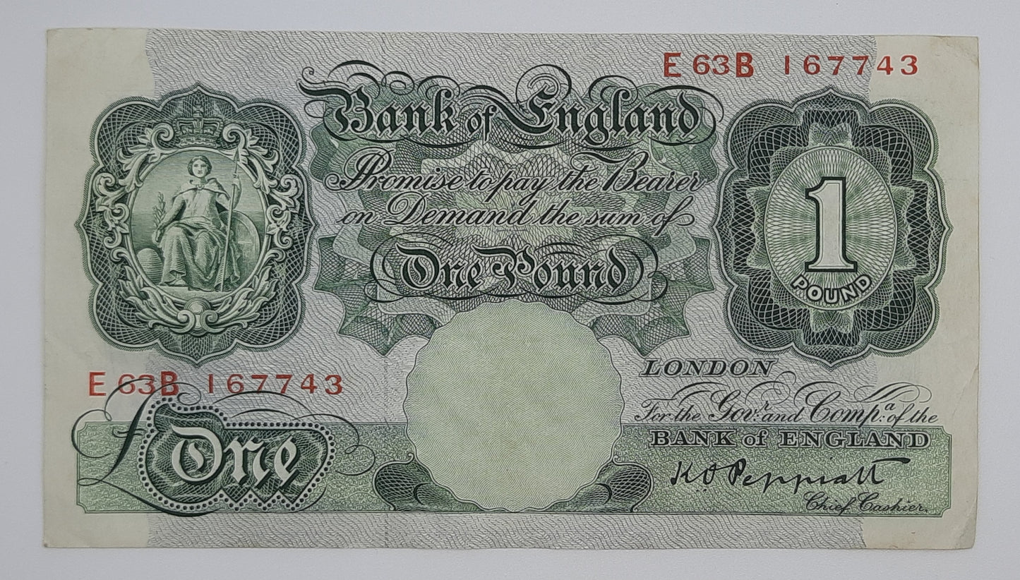 1948 Bank of ENGLAND, UK - £1 (One) British Pound Banknote Serial No. E63B 167743 P-369a