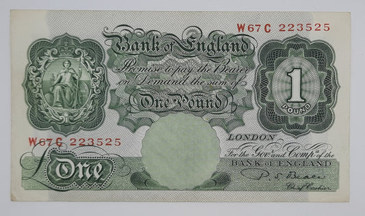 1950 Bank of ENGLAND, UK - £1 (One) British Pound Banknote Serial No. W67C 223525