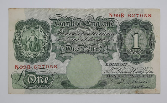 1950 Bank of ENGLAND, UK - £1 (One) British Pound Banknote Serial No. N99B 627058