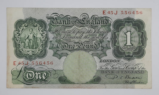 1950 Bank of ENGLAND, UK - £1 (One) British Pound Banknote Serial No. E45J 556456