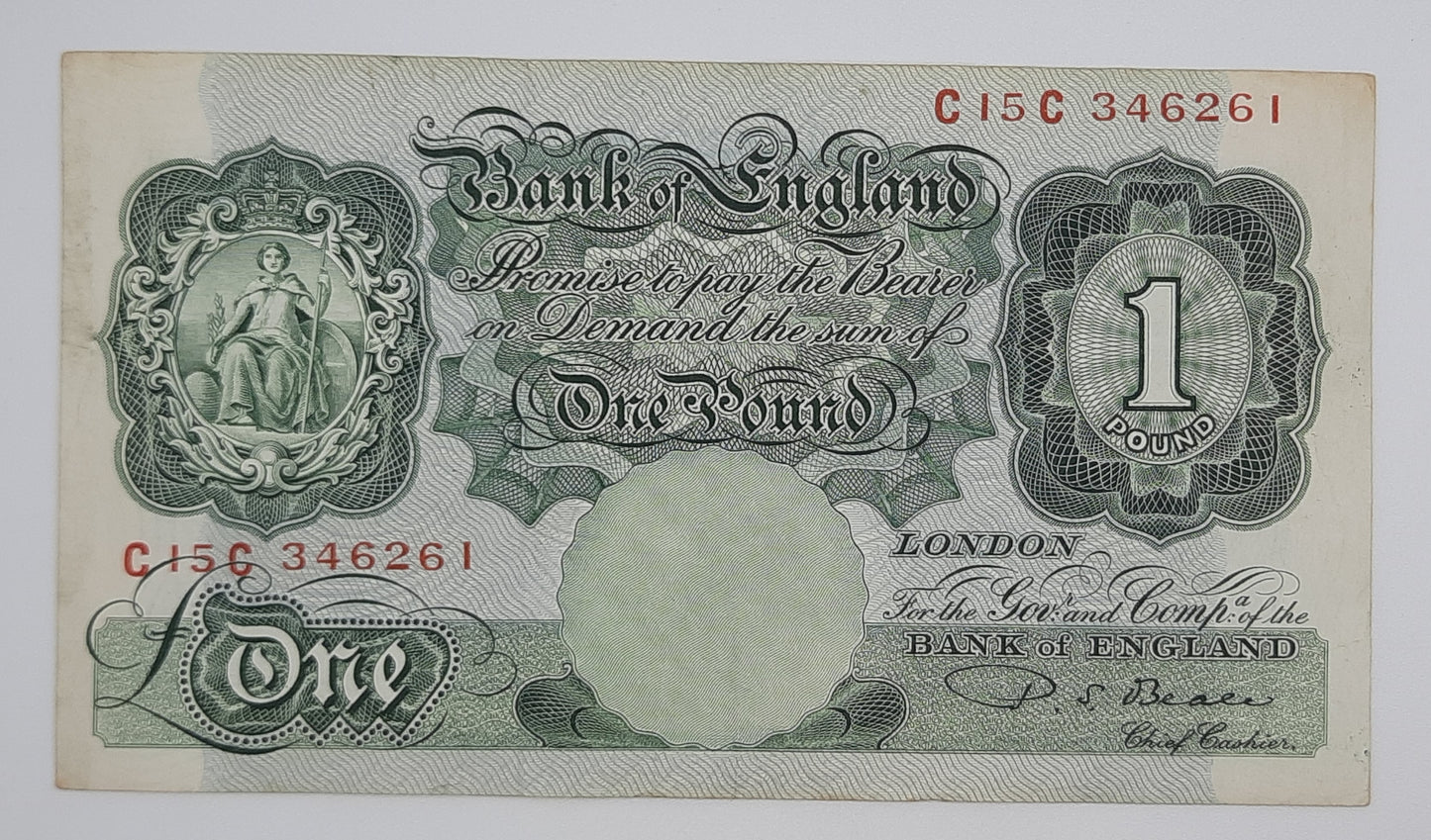 1950 Bank of ENGLAND, UK - £1 (One) British Pound Banknote Serial No. C15C 346261