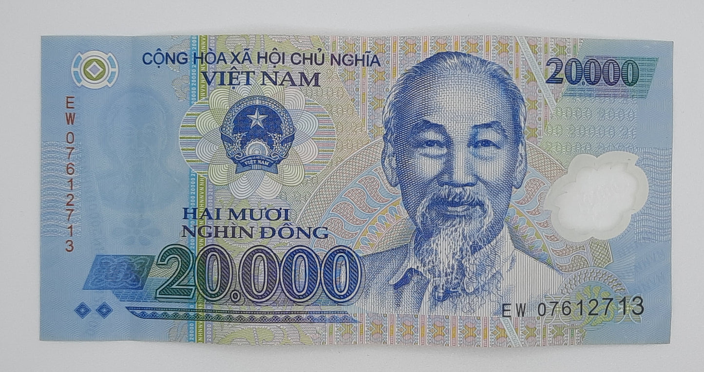 2007 Vietnam, Cong Hoa Xa Hoi Chu Nghia - 20000 Vietnamese Dong Banknote P-120b Serial No. EW 07612713