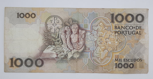 1983 Banco De PORTUGAL - 1000 Portuguese Escudos Banknote Serial No. KT 94096 P-181a