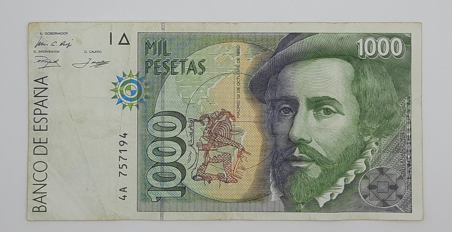 1992 Spain, Banco De Espana - 1000 Spanish Pesetas Banknote ESP Serial No 4A 757194 P-163