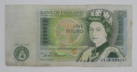 1981 Bank of ENGLAND, United Kingdom - £1 (One) British Pound Banknote Somerset, Serial No. CS19 059247