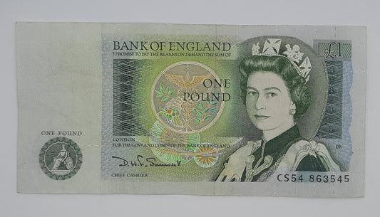 1981 Bank of ENGLAND, United Kingdom - £1 (One) British Pound Banknote Somerset Serial No. CS54 863545