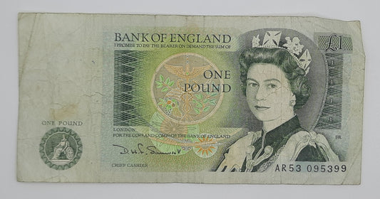 1981 Bank of ENGLAND, United Kingdom - £1 (One) British Pound Banknote Somerset Serial No. AR53 095399